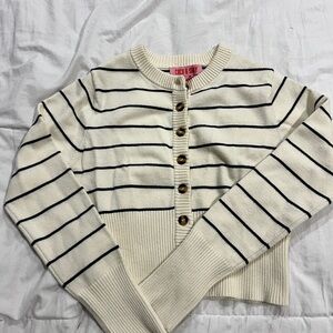 Cream and Black Striped Women's Sweater